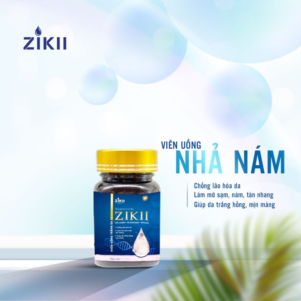 Viên uống nhả nám Zikii giúp làm sáng da từ bên trong, giảm sắc tố melanin.